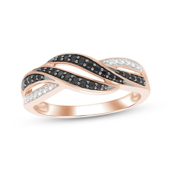 Black & White Diamond Crossover Ring 1/4 ct tw 10K Rose Gold
