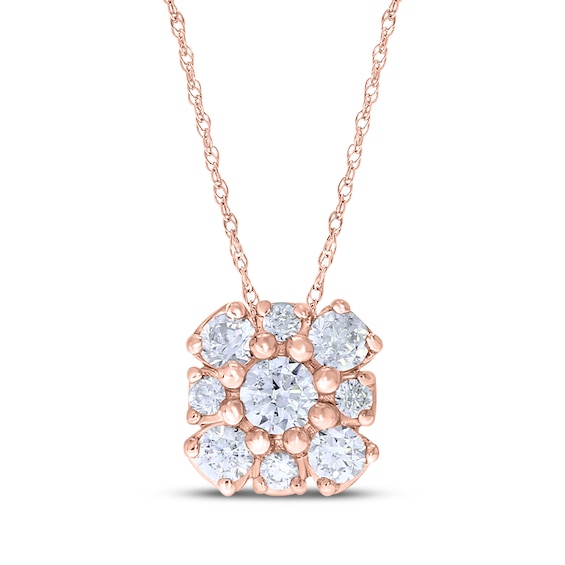 Diamond Flower Necklace 1/5 ct tw 10K Rose Gold 18"