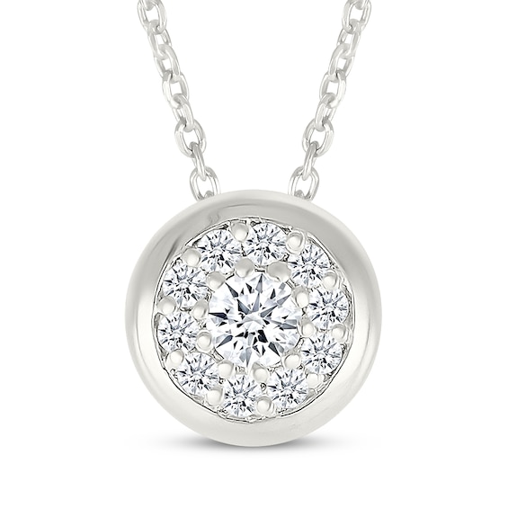 Diamond Halo Necklace 1/6 ct tw 10K White Gold 18"