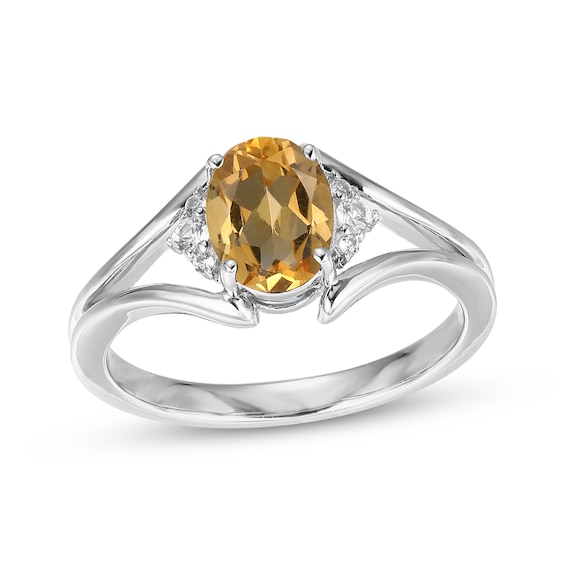 Oval-Cut Citrine & White Lab-Created Sapphire Ring Sterling Silver