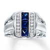 Thumbnail Image 1 of Men's Blue & White Ring Lab-Created Sapphires Sterling Silver