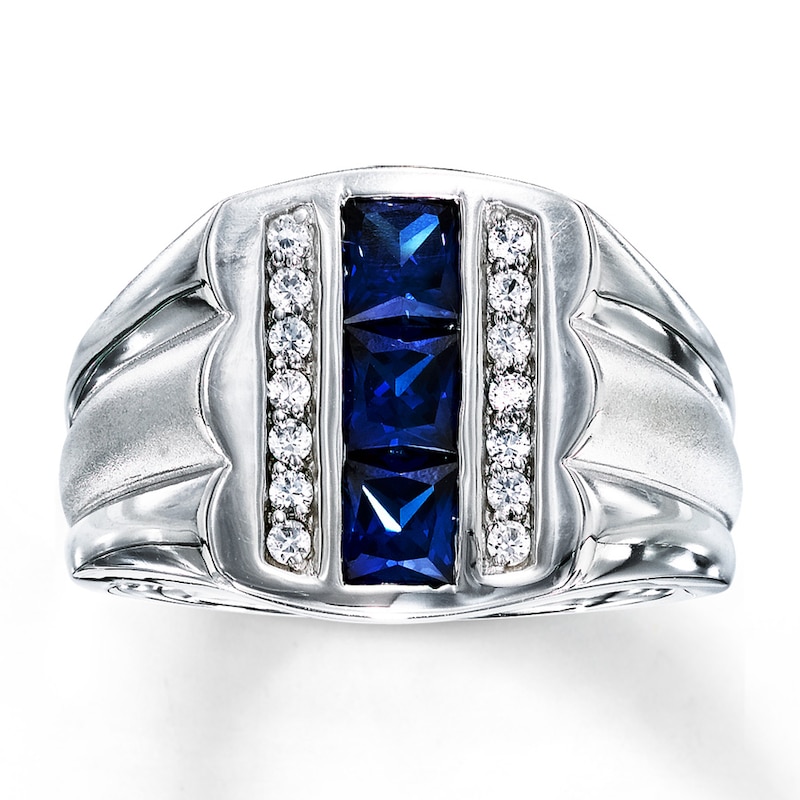 Men's Blue & White Ring Lab-Created Sapphires Sterling Silver