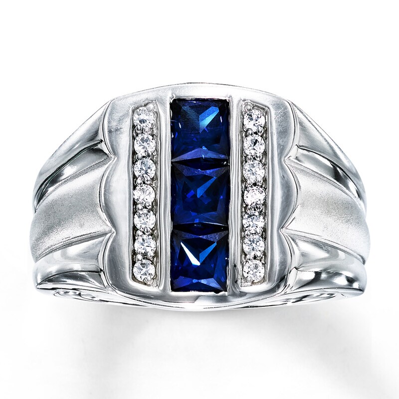 Main Image 1 of Men's Blue & White Ring Lab-Created Sapphires Sterling Silver
