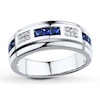 Men's Sapphire Ring 1/10 ct tw Diamonds 10K White Gold