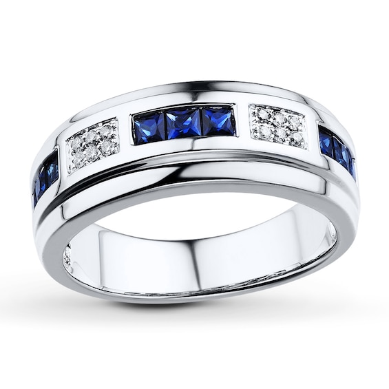 Men's Sapphire Ring 1/10 ct tw Diamonds 10K White Gold Kay Outlet
