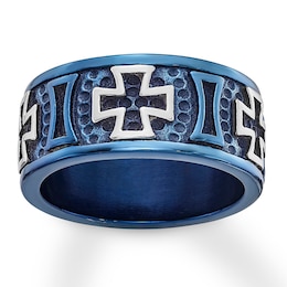 Men's Cross Band Stainless Steel/Blue Ion-Plating 10mm