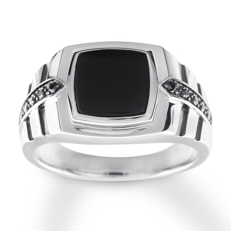 Men S Black Onyx Ring 1 10 Ct Tw Black Diamonds Sterling Silver Kay Outlet