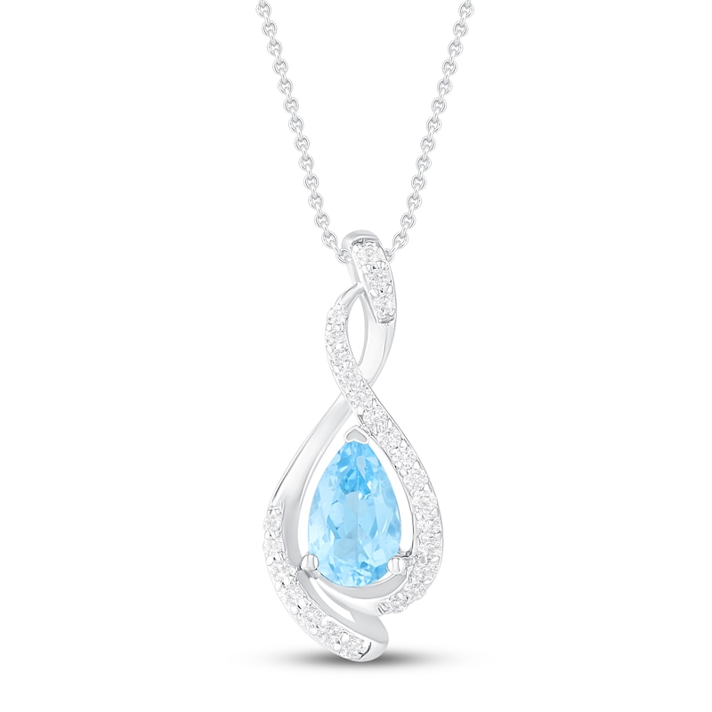 Main Image 1 of Blue Topaz & White Lab-Created Sapphire Necklace Sterling Silver 18"