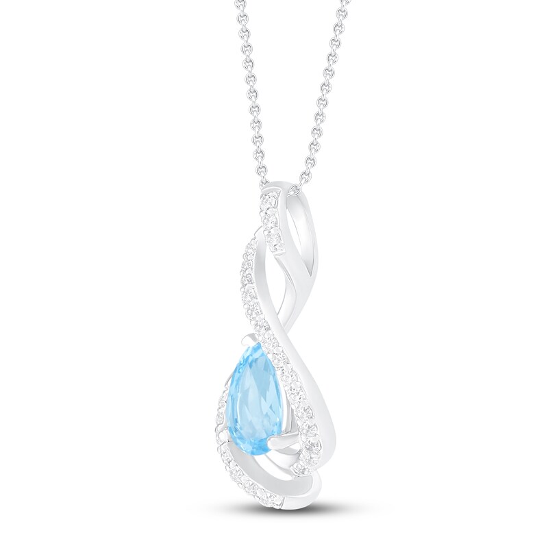 Main Image 2 of Blue Topaz & White Lab-Created Sapphire Necklace Sterling Silver 18"