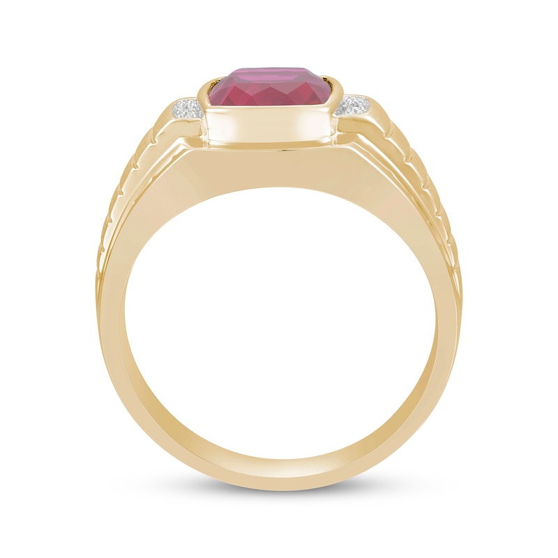 Men's Lab-Created Ruby & Diamond Ring 10K Yellow Gold