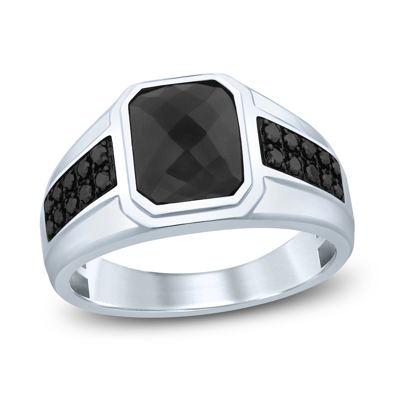 Men's Black Onyx & Black Diamond Ring 1/4 ct tw Round-cut 10K White ...