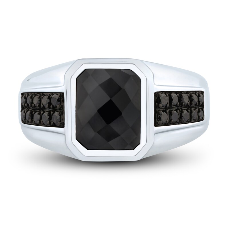 Men's Black Onyx & Black Diamond Ring 1/4 ct tw Round-cut 10K White ...