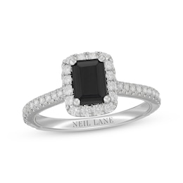 Neil Lane Emerald-Cut Black Diamond & White Diamond Halo Bridal Set 1-5/8  ct tw 14K White Gold