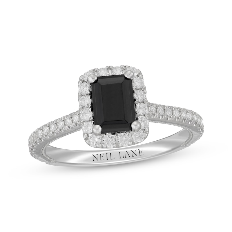 Main Image 1 of Neil Lane Emerald-Cut Black Diamond & White DIamond Engagement Ring 1-1/2 ct tw 14K White Gold
