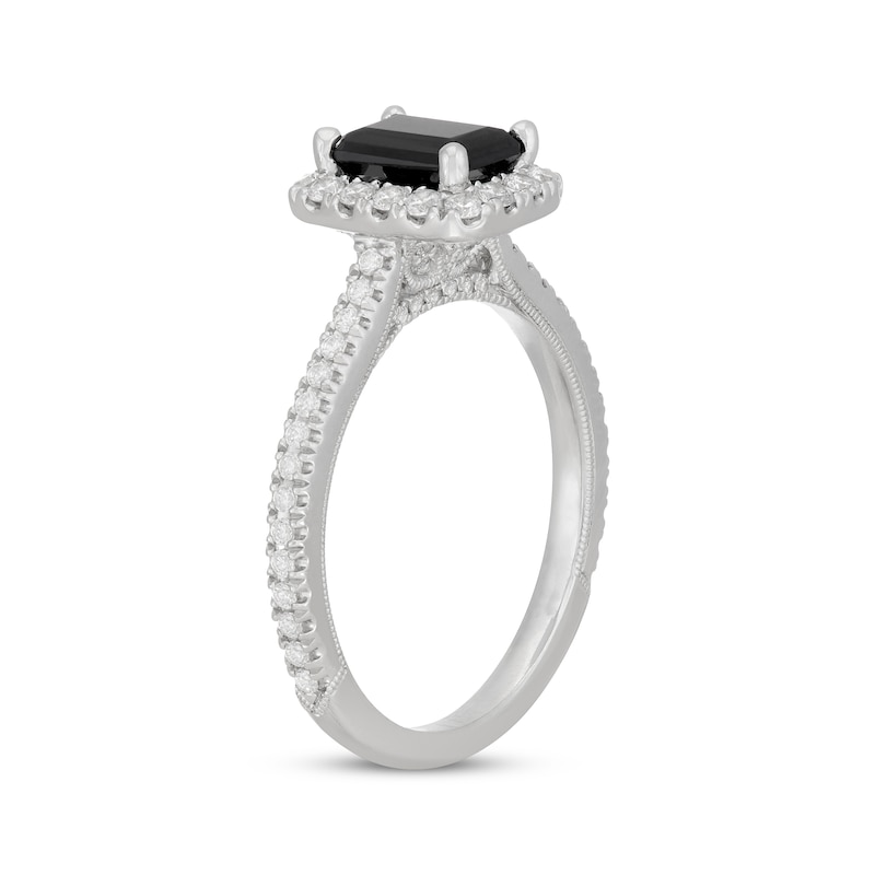 Main Image 2 of Neil Lane Emerald-Cut Black Diamond & White DIamond Engagement Ring 1-1/2 ct tw 14K White Gold