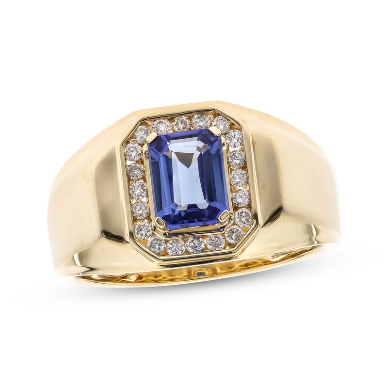 Men’s Emerald-Cut Tanzanite & Diamond Ring 1/3 ct tw 10K Yellow Gold