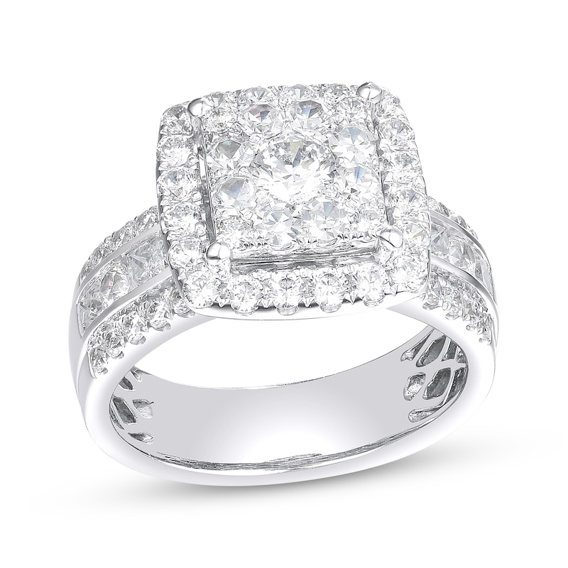 Round-Cut Multi-Diamond Center Cushion Frame Engagement Ring 2 ct tw 14K White Gold
