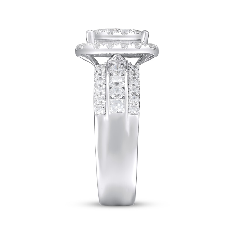 Round-Cut Multi-Diamond Center Cushion Frame Engagement Ring 2 ct tw 14K White Gold
