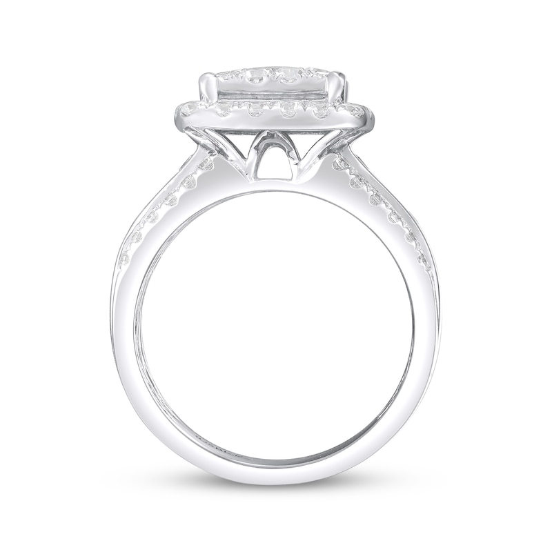 Round-Cut Multi-Diamond Center Cushion Frame Engagement Ring 2 ct tw 14K White Gold