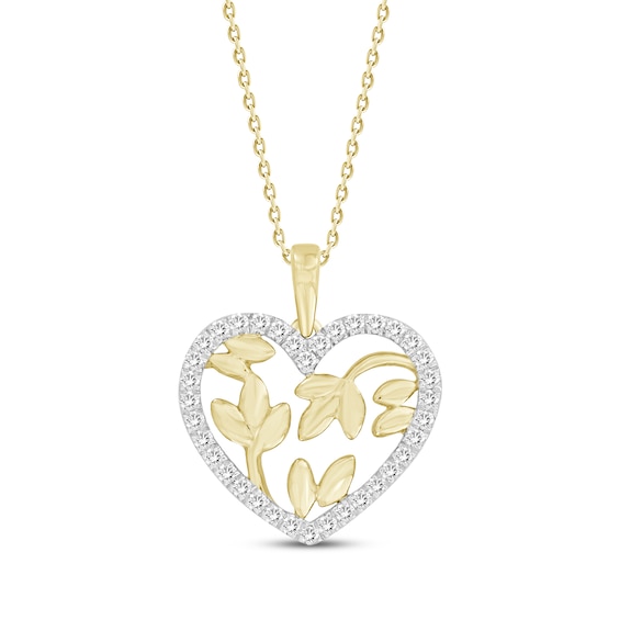 Diamond Heart with Vines Necklace 1/6 ct tw 10K Yellow Gold 18”