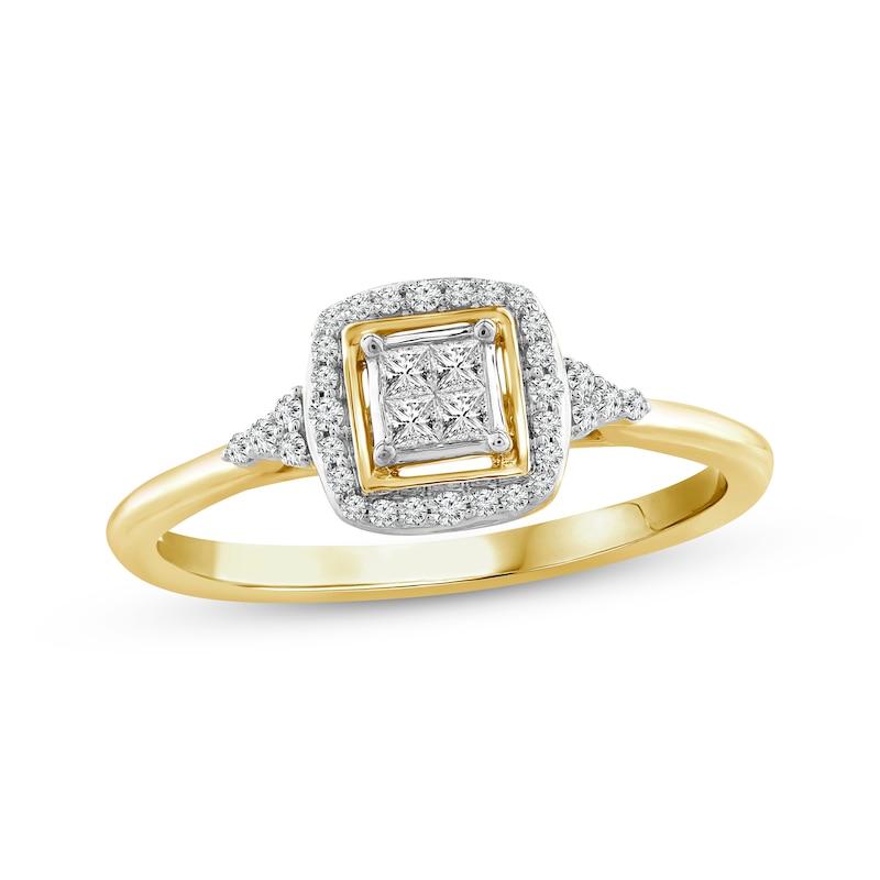 Princess & Round-Cut Diamond Promise Ring 1/5 ct tw 10K Yellow Gold