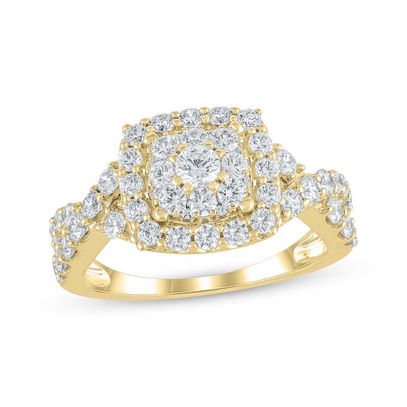 Main Image 1 of Adore Round-Cut Diamond Cushion Frame Engagement Ring 1-1/2 ct tw 10K Yellow Gold