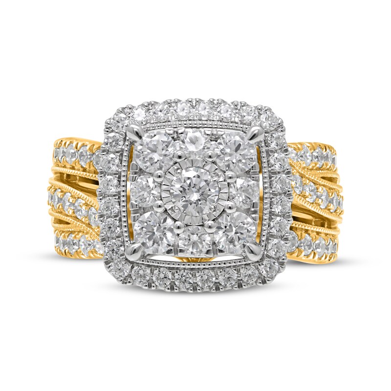 Main Image 1 of Adore Multi-Diamond Center Cushion-Frame Engagement Ring 2 ct tw 14K Yellow Gold