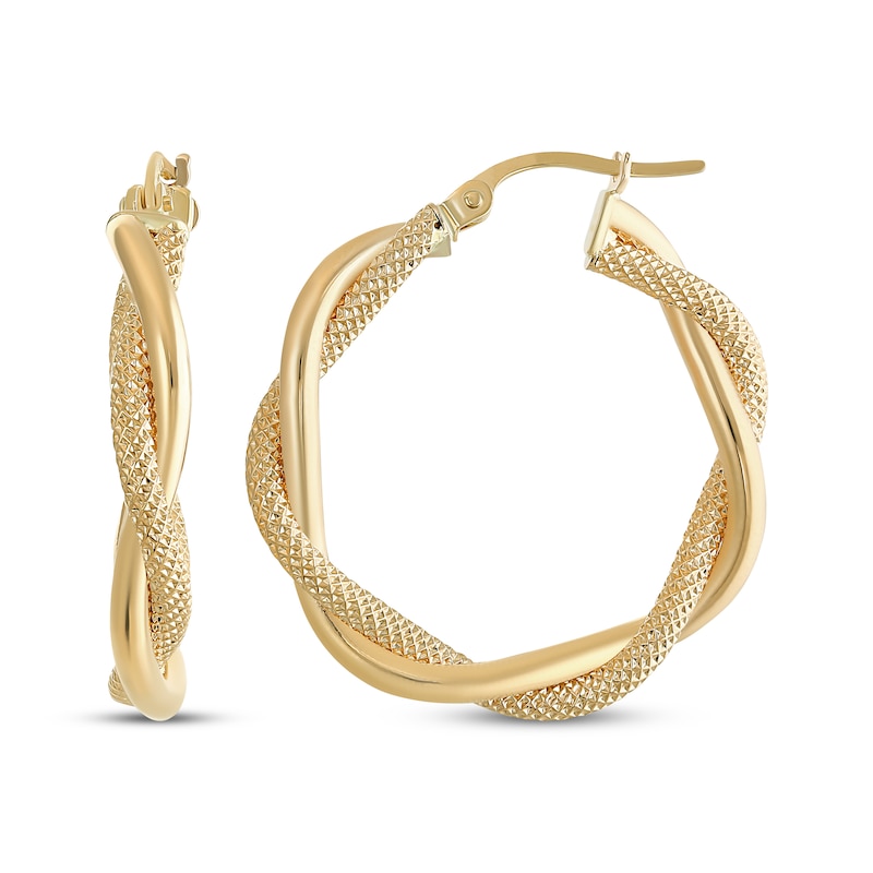 Main Image 1 of Reaura Twisted Mesh Hoop Earrings Repurposed Hollow 14K Yellow Gold 26mm