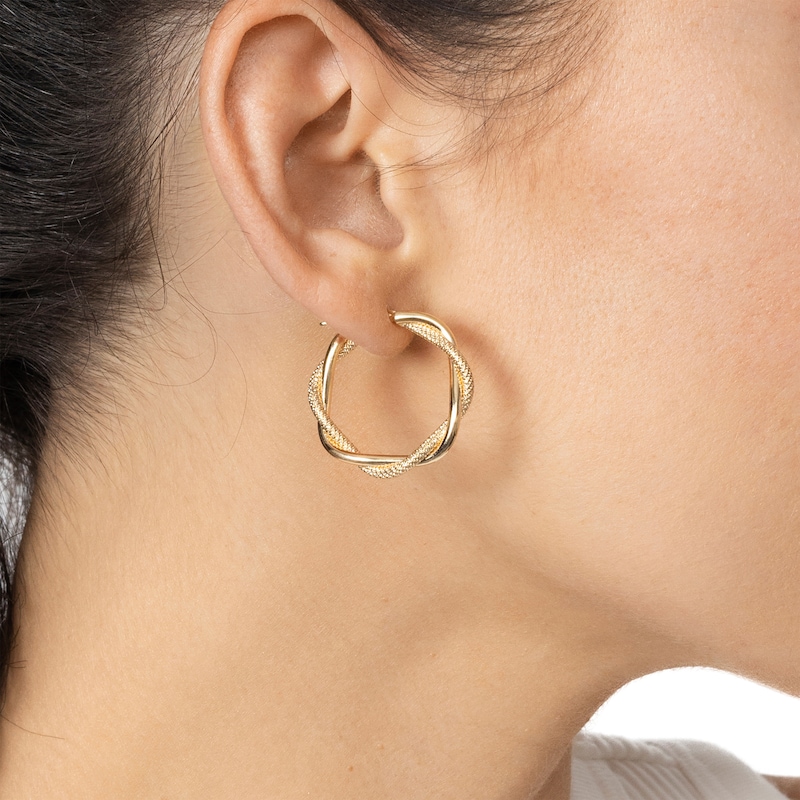 Main Image 3 of Reaura Twisted Mesh Hoop Earrings Repurposed Hollow 14K Yellow Gold 26mm