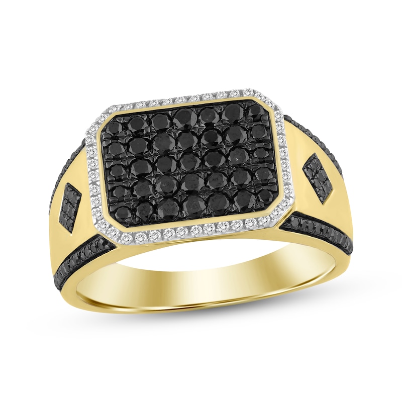 Main Image 1 of Men's Black & White Diamond Ring 1 ct tw 10K Yellow Gold