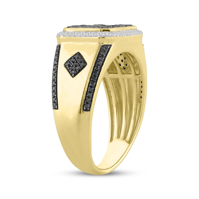 Main Image 2 of Men's Black & White Diamond Ring 1 ct tw 10K Yellow Gold