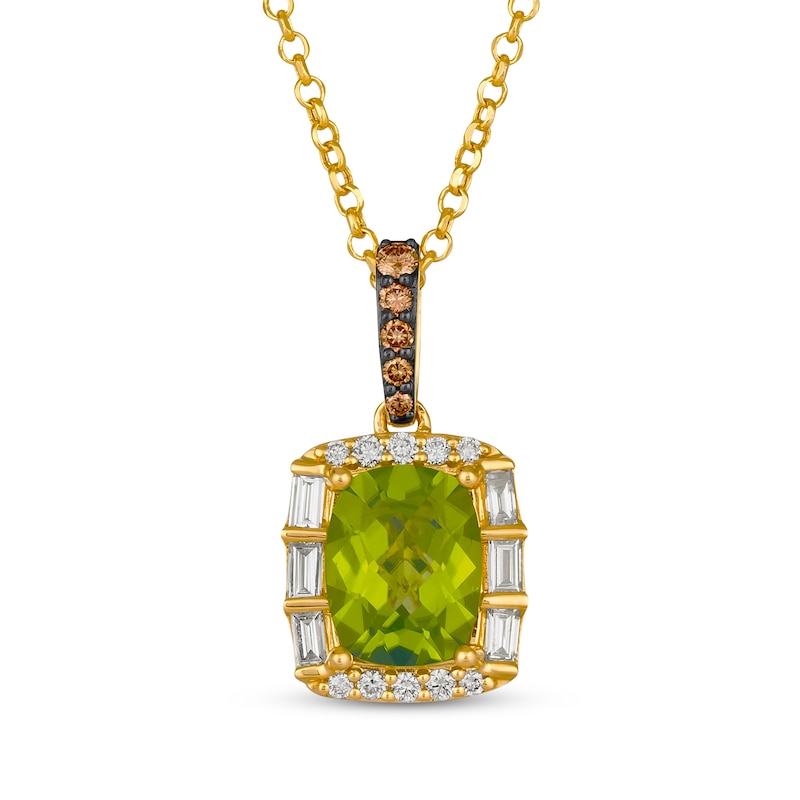 Main Image 1 of Le Vian Cushion-Cut Peridot Necklace 1/3 ct tw Diamonds 14K Honey Gold 19"