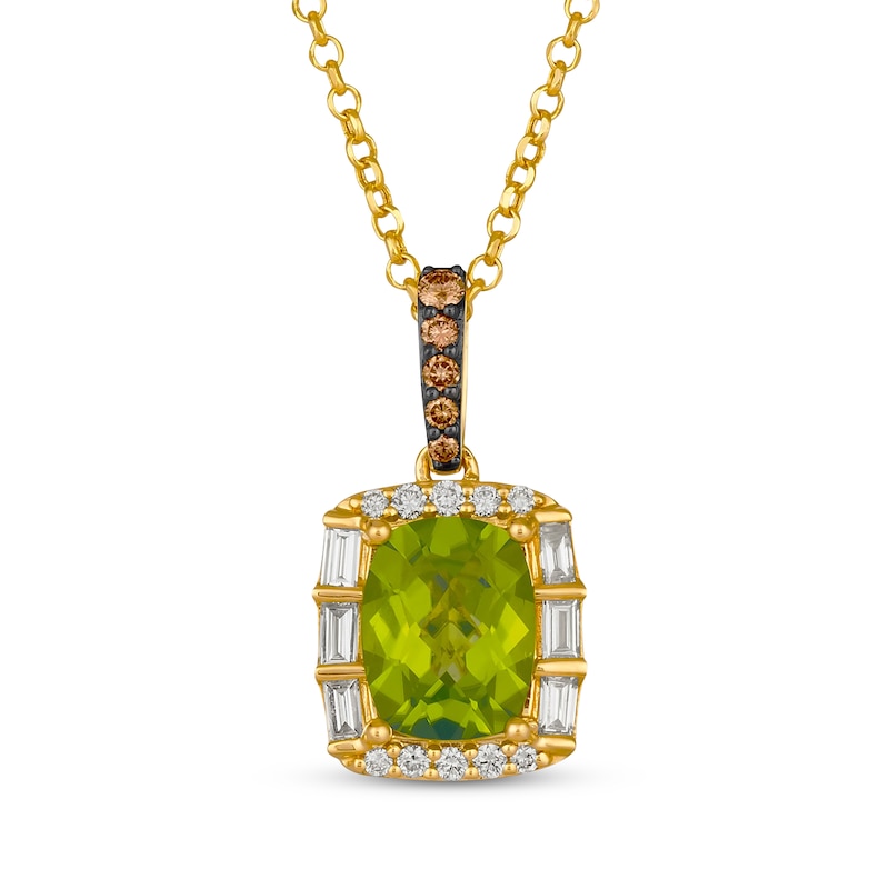 Le Vian Cushion-Cut Peridot Necklace 1/3 ct tw Diamonds 14K Honey Gold 19"