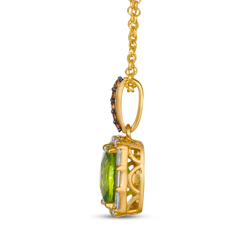 Main Image 2 of Le Vian Cushion-Cut Peridot Necklace 1/3 ct tw Diamonds 14K Honey Gold 19"