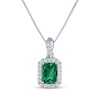 Thumbnail Image 1 of Emerald-Cut Lab-Created Emerald & White Lab-Created Sapphire Necklace Sterling Silver 18"