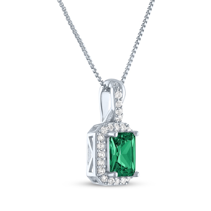 Main Image 2 of Emerald-Cut Lab-Created Emerald & White Lab-Created Sapphire Necklace Sterling Silver 18"