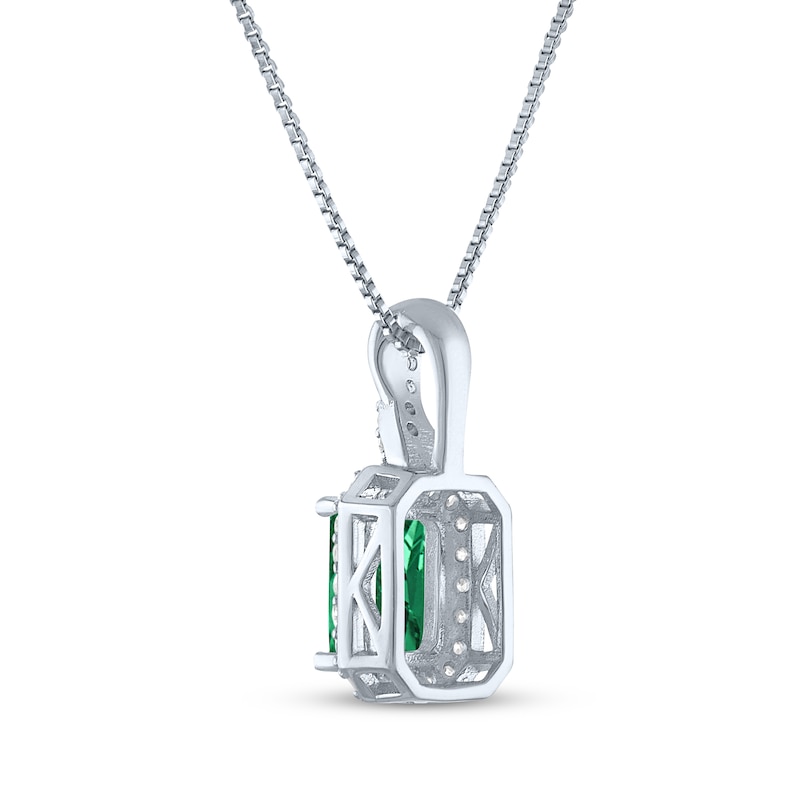 Emerald-Cut Lab-Created Emerald & White Lab-Created Sapphire Necklace Sterling Silver 18"