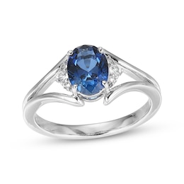 Oval-Cut Blue Lab-Created Sapphire & White Lab-Created Sapphire Ring Sterling Silver