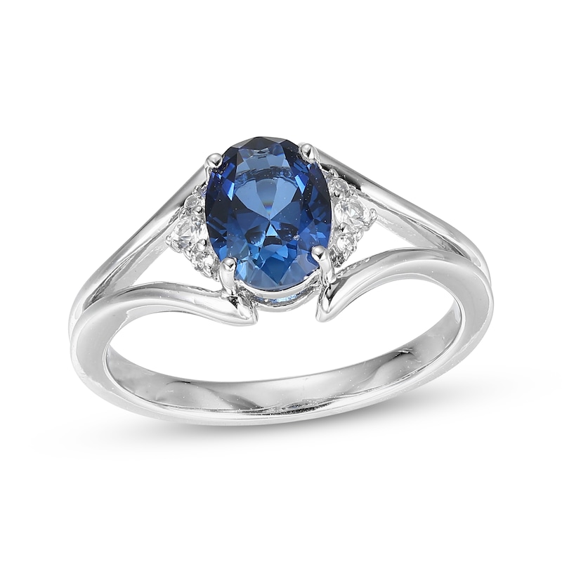 Main Image 1 of Oval-Cut Blue Lab-Created Sapphire & White Lab-Created Sapphire Ring Sterling Silver