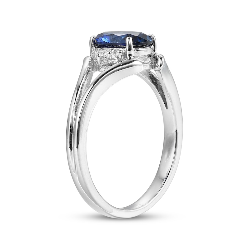 Main Image 2 of Oval-Cut Blue Lab-Created Sapphire & White Lab-Created Sapphire Ring Sterling Silver