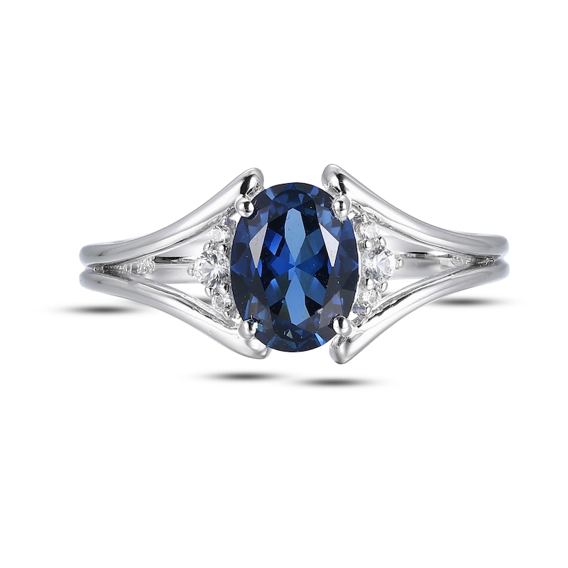 Main Image 3 of Oval-Cut Blue Lab-Created Sapphire & White Lab-Created Sapphire Ring Sterling Silver