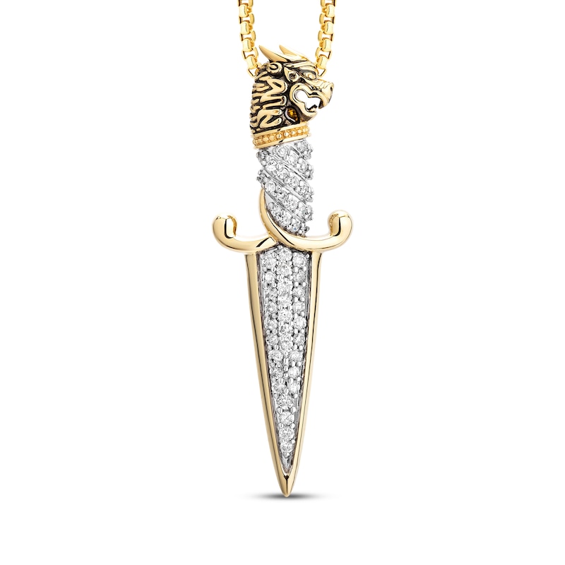 Main Image 1 of Men's Black & White Diamond Dragon Head Dagger Necklace 3/8 ct tw 10K Yellow Gold 22"
