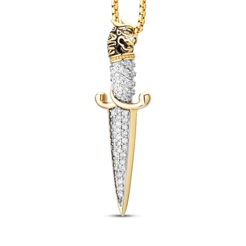 Main Image 2 of Men's Black & White Diamond Dragon Head Dagger Necklace 3/8 ct tw 10K Yellow Gold 22"