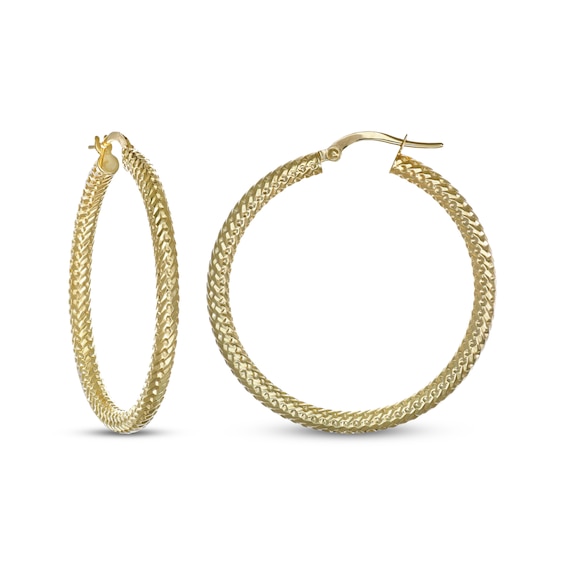 Italian Brilliance Diamond-Cut Round Hoop Earrings 14K Yellow Gold 30mm