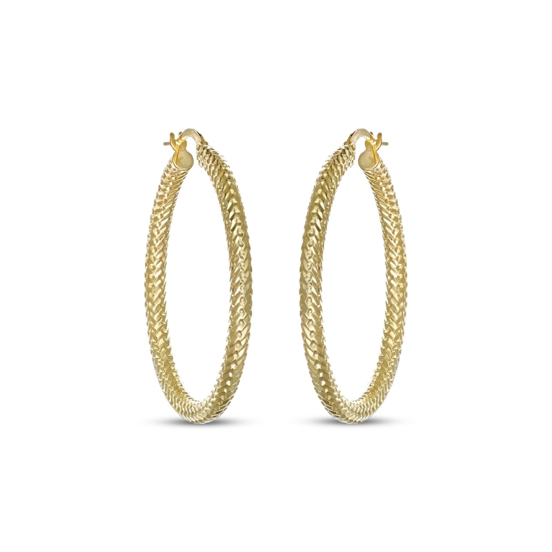 Main Image 2 of Italian Brilliance Diamond-Cut Round Hoop Earrings 14K Yellow Gold 30mm