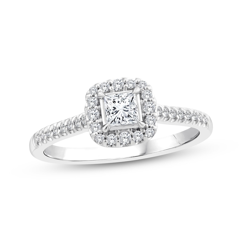 Main Image 1 of Adore Princess-Cut Diamond Halo Engagement Ring 1/2 ct tw 10K White Gold