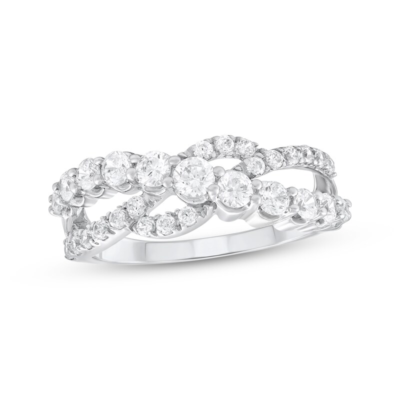 Main Image 1 of Diamond Crossover Curve Fashion Ring 1 ct tw 10K White Gold