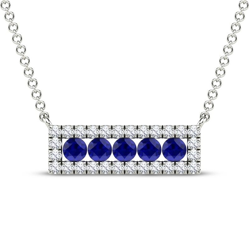 Main Image 1 of Natural Blue Sapphire & Diamond Rectangle Frame Necklace 1/6 ct tw 14K White Gold 18"