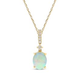 Oval-Cut Opal & Diamond Necklace 1/10 ct tw 10K Yellow Gold 18"