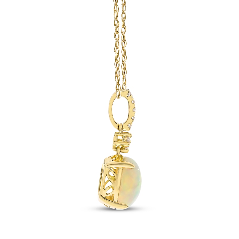 Main Image 2 of Oval-Cut Opal & Diamond Necklace 1/10 ct tw 10K Yellow Gold 18"
